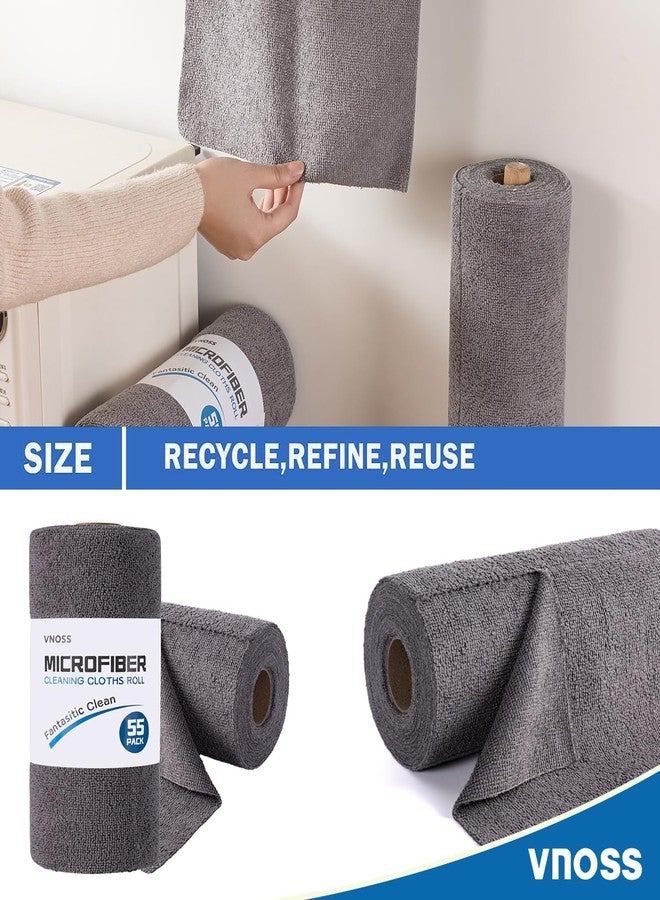 Vnoss 55 Pack Microfiber Cleaning Cloth Roll, Tear Away Reusable Towels, 11" X 9", Ultra Absorbent & Lint Free Cloth for Cars, Kitchen, Window, Home and Shop, Grey - Image 2